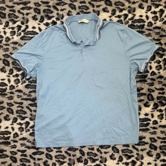 Bugatchi Light Blue Polo Shirt with Striped Collar - Picture 1 of 4